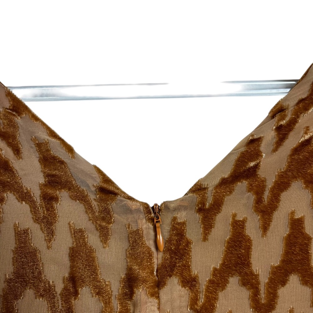 GB Gold Velvet Burnout Chevron V-Neck Long Sleeve Mini Dress Size M - Picture 11 of 13